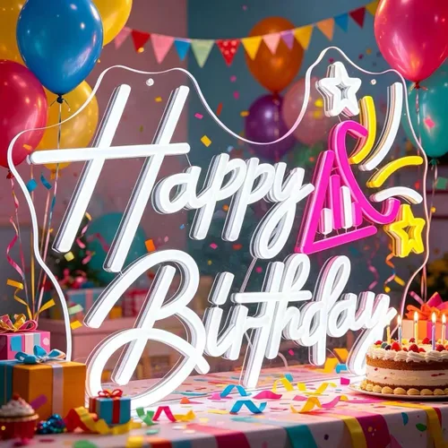 Vista 3 de Letrero de neón de feliz cumpleaños, letrero de fiesta con luz LED de 20 pulgadas para decoración de pared con enchufe USB, letrero iluminado