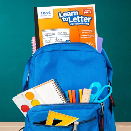 Vista 5 de Mead Tableta de escritura para aprender letras, bloc de práctica de escritura a mano PK-1, 10 x 8 pulgadas, regla elevada sólida y punteada, 40