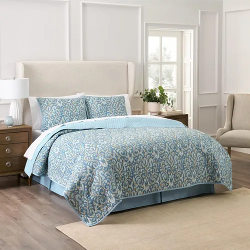 Vista 40 de Waverly Forever Peony - Juego de edredón de 4 piezas, 100% algodón, estampado floral de bayas, tamaño matrimonial/queen, con 2 fundas de almohada