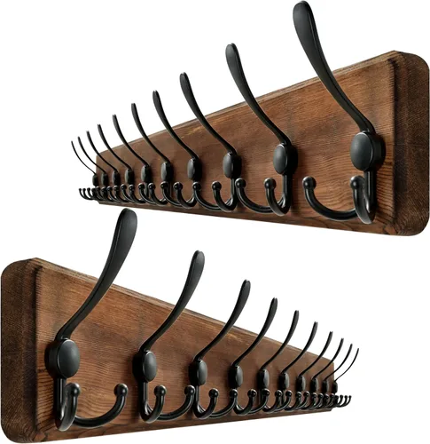 Vista 13 de WEBI Perchero de pared, ganchos para abrigos de pared rústicos, 16" de orificio a orificio, gancho grande para colgar en la pared, perchero