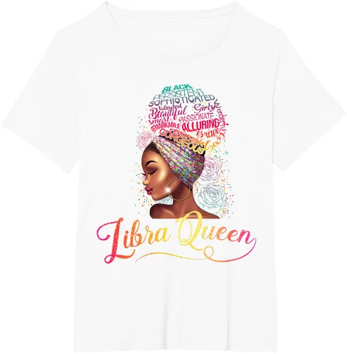 Vista 9 de Libra Queen Afro - Camiseta de cumpleaños para mujer de septiembre de octubre, melanina, Negro, S