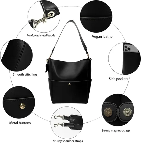 Vista 5 de Bolso de mano, bolsos Hobo para mujer, bolsos cruzados de cuero, bolso negro, bolsa de mensajero, bolsa de hombro para viajes