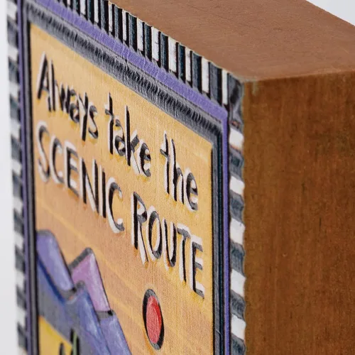 Vista 3 de Primitives By Kathy 111796 Always Take the Scenic Route Block Sign, cuadrado de 4 pulgadas