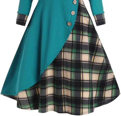 Vista 6 de Vestidos midi para mujer de talla grande bufanda con cuello y botones vestido de punto asimétrico