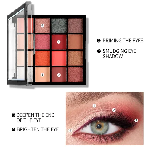 Vista 5 de Boobeen Paleta de Sombras de Ojos Colorida Maquillaje-16 Colores, Sombra de Ojos Mate y con Brillantina, Paletas de Sombras de Ojos Brillantes