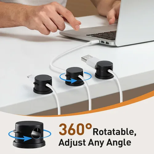 Vista 2 de AGPTEK Paquete de 8 clips magnéticos para cables, clips giratorios de 360° actualizados para sujetar cables en mesita de noche, organizador