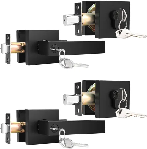 Vista 8 de KNOBWELL - Juego de picaporte y cerradura de puerta delantera color negro mate, picaporte de entrada con llave y cerradura de cilindro simple, juego