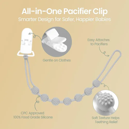 Vista 2 de Eascrozn Clip para chupete de bebé, paquete de 6 portachupetes de silicona con diseño de una pieza para bebé niño y niña, clips para chupete suaves