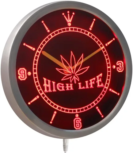 Vista 3 de ADVPRO nc0039-g Marihuana Hemp Leaf High Life Bar Neon Sign Reloj de pared LED