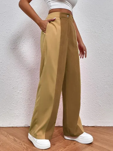 Vista 6 de WDIRARA Pantalones sueltos casuales de cintura alta con bolsillo para mujer