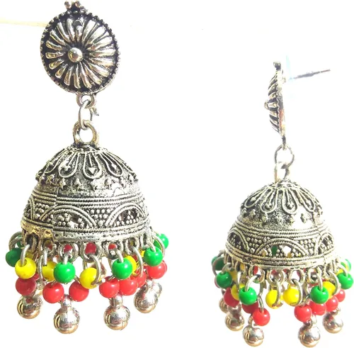 Vista 2 de DESI HAWKER Pendiente oxidado de plata Bali Jhumki Jhumka Joyería Bollywood gota colgante araña NI-84, Metal