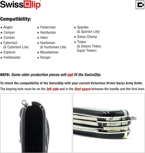 Vista 8 de SwissQlip Clip de bolsillo de transporte profundo compatible con modelos de cuchillo Victorinox Swiss Army de 91 mm (cromo)