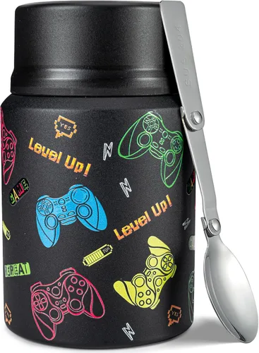 Vista 8 de Charcy Termo de 17oz para alimentos calientes, sopa termo contenedor de alimentos para lonchera con cuchara plegable ZB - Negro