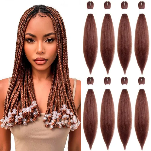 Vista 24 de Cabello trenzado burdeos, 10 pulgadas, 4 paquetes Cabello preestirado, trenzas de ganchillo cortas y rectas, textura Yaki, fibra sintética