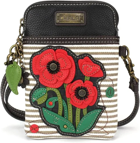 Vista 7 de CHALA Plant Life Collection - Bolso cruzado para teléfono celular, piel sintética, lona, multicolor, con correa ajustable Hongos marrones - Azul