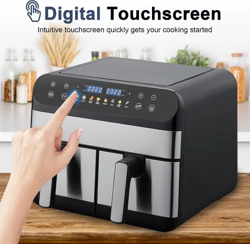 Vista 2 de Horno freidora de aire de 9.5 cuartos de galón, 2 cestas de doble zona, pantalla táctil LED, combina con cocina y acabado inteligente para asar