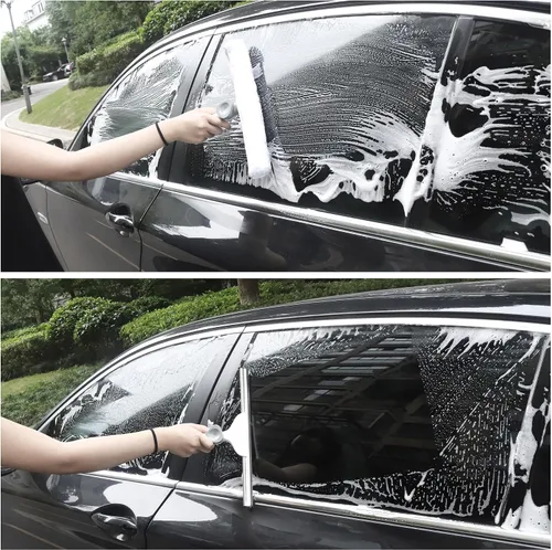 Vista 4 de Kit de limpieza de ventanas, hoja de silicona de 14 pulgadas y limpiador de microfibra con mango de aluminio de 54 pulgadas, limpiador de ventanas