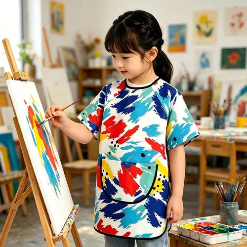 Vista 7 de Huahui Delantal de pintura infantil impermeable para niños Manga corta.