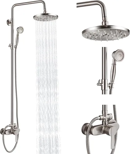 Vista 11 de Heyalan Sistema de ducha de tubo expuesto de latón antiguo de 8 pulgadas, juego combinado de cabezal de ducha de lluvia de 8 pulgadas, mango único