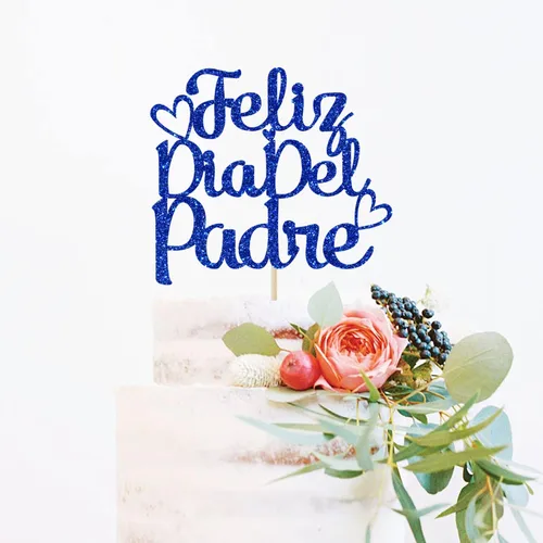 Vista 2 de Feliz Día del Padre - Decoración para tartas, decoración para tartas del día del padre, decoración de fiesta del día del padre, purpurina azul