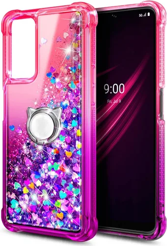Vista 3 de NZND Funda compatible con T-Mobile Revvl V Plus 5G con protector de pantalla de vidrio templado (cobertura máxima), soporte de anillo/correa