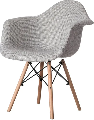 Vista 14 de Mid-Century - Juego de 2 sillas de tela moderna con brazos para sala de estar, patas de madera de haya, color blanco y negro