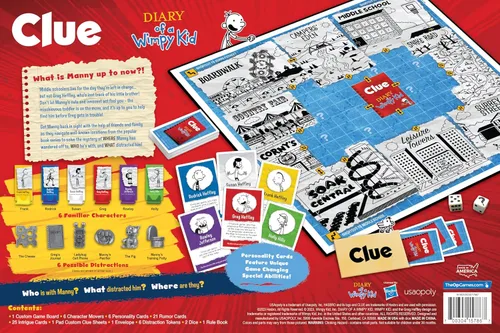 Vista 10 de USAOPOLY CLUE: Diary of a Wimpy Kid Resuelve el misterio en este juego de pistas coleccionable con licencia oficial con personajes y ubicaciones