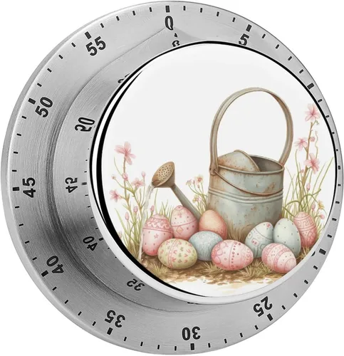 Vista 12 de Watercolor Easter Day Kitchen Timers for Cooking Cartoon Bunny Chef Cooking Timer Clock with Loud Alarm No Batteries Required Mechanical Desk Timer