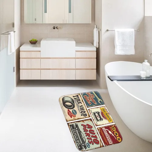 Vista 3 de Tapete de baño antiguo para automóvil de los años 50, retro, garaje, accesorios antiguos, póster de reparación estadounidense, alfombra de baño