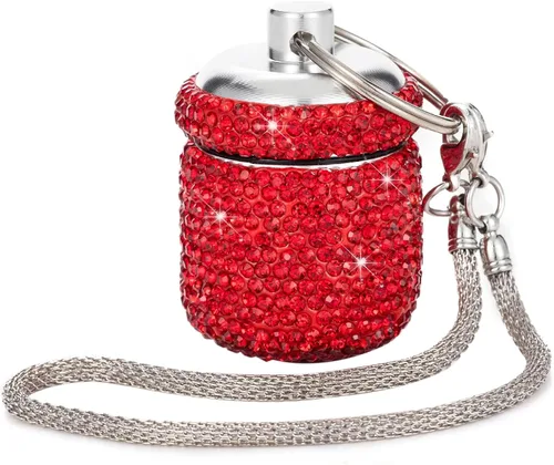Vista 11 de Pastillero con llavero de diamante, pequeño organizador de píldoras, caja de bloqueo de medicamentos, lindo estuche de medicina para bolso, soporte