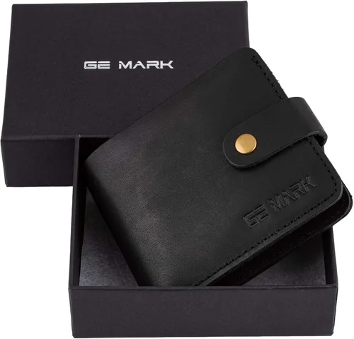 Vista 3 de GE MARK Billetera plegable de cuero para hombre, ranuras para tarjetas, bolsillo para monedas, Negro -, Clásico