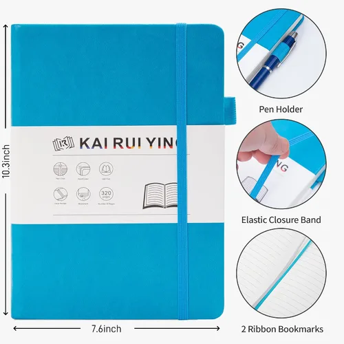 Vista 2 de KaiRuiYing Cuaderno de diario rayado con soporte para bolígrafo, 320 páginas, 7.6 x 10.3 pulgadas, papel grueso B5-100 GSM, para escribir, trabajo