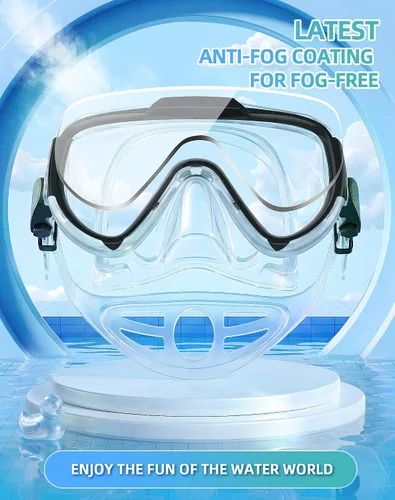 Vista 3 de Gafas de natación para adultos y niños, gafas de natación antivaho con cubierta para la nariz, sin fugas, máscara de buceo de esnórquel transparente