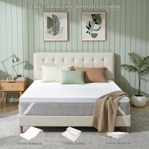 Vista 9 de Subrtex Funda para Topper de Colchón (Solo Funda) Protector de Colchón Ropa de Cama de Rayón Hecho de Bambú Funda Envolvente de Colchón Extraíble