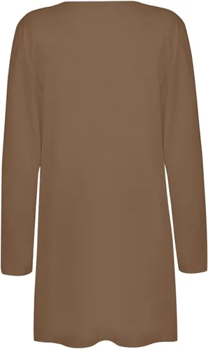 Vista 6 de Cárdigan largo casual con frente abierto para mujer, talla grande, color sólido, manga larga, abrigo con bolsillos