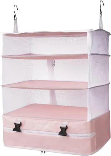 Vista 83 de TABITORA - Estantería portátil y plegable de gran capacidad con ganchos para colgar, ideal como almacenamiento para viajes