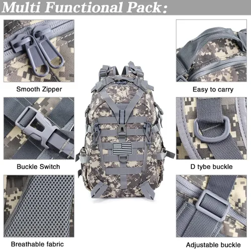 Vista 5 de LIMHOO Mochila táctica para motocicleta, bolsa militar Molle, mochila EDC para senderismo, ciclismo, camping, senderismo, caza, viajes, con correas