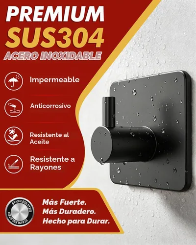 Vista 2 de Auxmir Ganchos Adhesivos de Servicio Pesado 30lb(Máx) Ganchos de Pared, Paquete de 5 Toallero Autoadhesivo Sin Daños, Acero Inoxidable para Abrigo