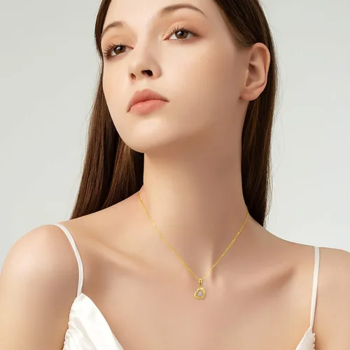 Vista 2 de SISGEM Collar de corazón de oro real de 18 quilates para mujer, con delicado dije de corazón de oro bailarín con diamantes de imitación de amor