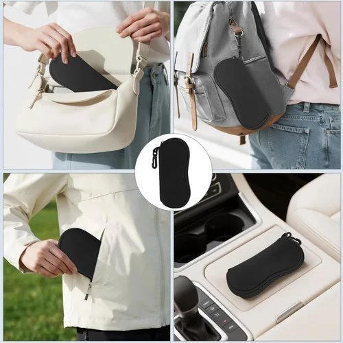 Vista 6 de Mkono Paquete de 2 fundas para lentes de sol, de neopreno, ultraligeras, de viaje, suaves, con clip, para hombres y mujeres, color negro