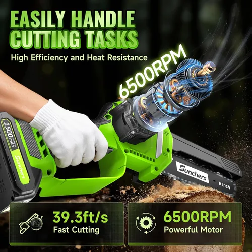 Vista 6 de Mini Motosierra Inalámbrica de 6 Pulgadas, Motosierra Eléctrica con 2 Baterías, Motosierra de Mano Alimentada por Batería con Engrasador Automático