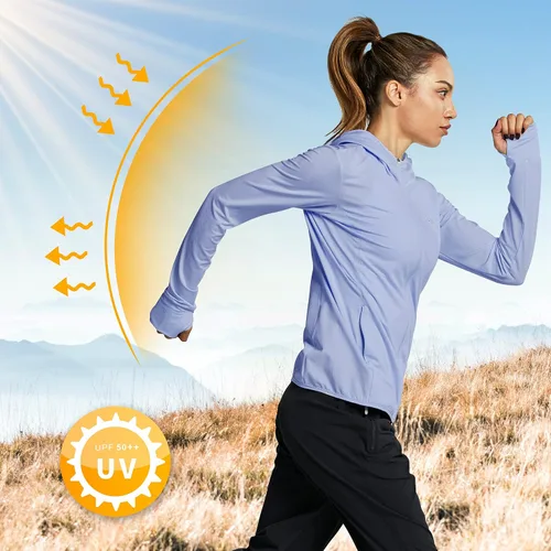 Vista 2 de Libin sudadera con capucha para mujer, con cremallera completa, UPF 50+, capucha con protección solar, de manga larga, para senderismo