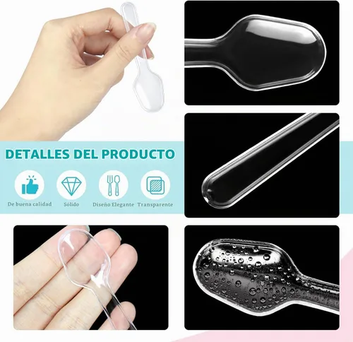 Vista 3 de 500 cucharas de degustación de plástico transparente de 3 pulgadas