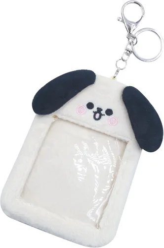 Vista 2 de JUMISEE Lindo soporte de tarjeta de fotos Kpop de felpa con llavero, funda de foto de oso de dibujos animados, protector de tarjeta de crédito