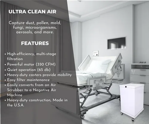 Vista 2 de Extract-All Depurador de aire móvil HEPA y máquina de filtro de aire negativo, para contaminación médica comercial industrial, aislamiento uso