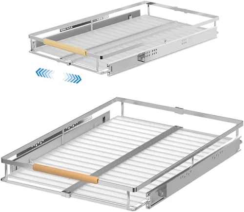 Vista 6 de Cajón de cesta deslizante expandible, organizador de gabinete extraíble, estantes de despensa deslizables resistentes para cocina, debajo