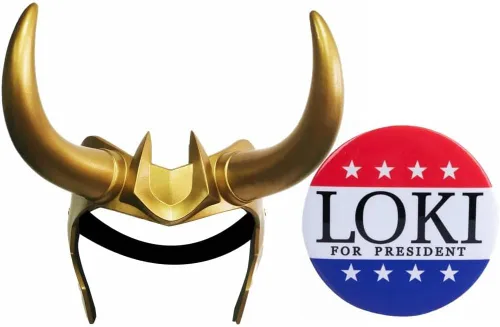 Vista 7 de Casco con cuernos de Loki para cosplay, serie de televisión de Loki 2021, película Thor Ragnarok, corona de Loki, accesorios para disfraces