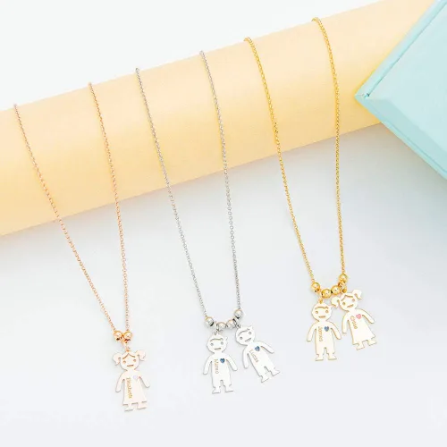 Vista 4 de BURKLUM Collar personalizado para madre y niños, colgante grabado con nombre personalizado con forma de corazón, regalo para mamá, Cobre, Ágata