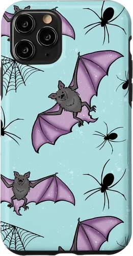 Vista 27 de iPhone 16 lindo vampiro murciélago decoración de Halloween para niñas púrpura y menta caso