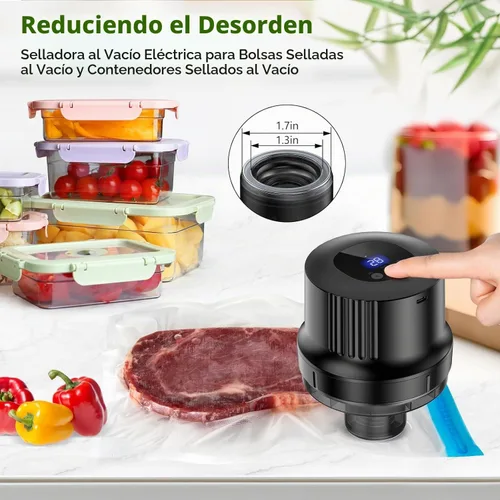 Vista 3 de Kit de sellador al vacío para tarros de masón, sellador automático de Trabaja con boca ancha+regular